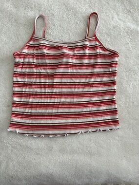 Forever 21 Red, Pink & White Striped Ribbed Cami